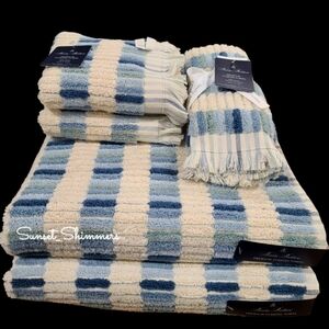 6pc BROOKS BROTHERS Mosaic Tile THICK PLUSH TURKISH Towel Set New